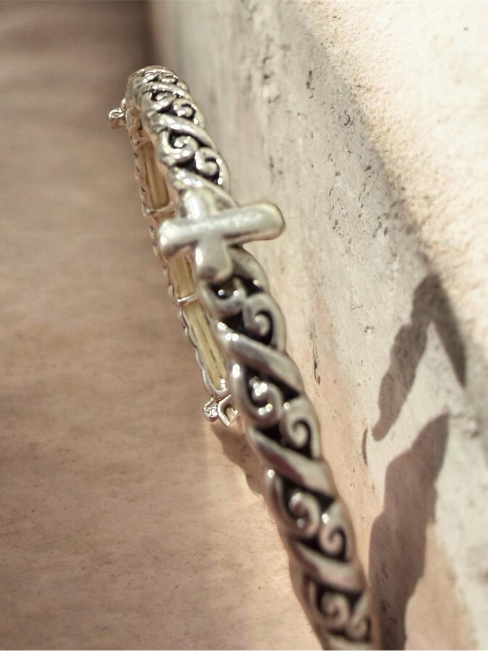 Women's Silver Scroll Cross Bracelet - Silver